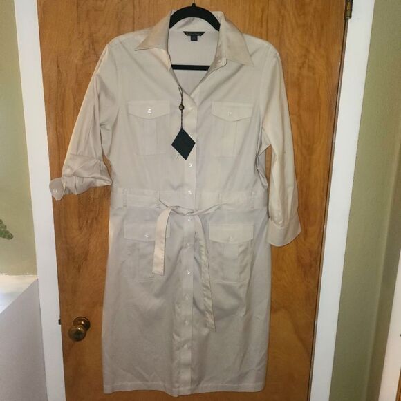 Brooks Brothers 10 Chic Safari Beige Shirt Dress with Belt Capsule Minimalist - Picture 8 of 16